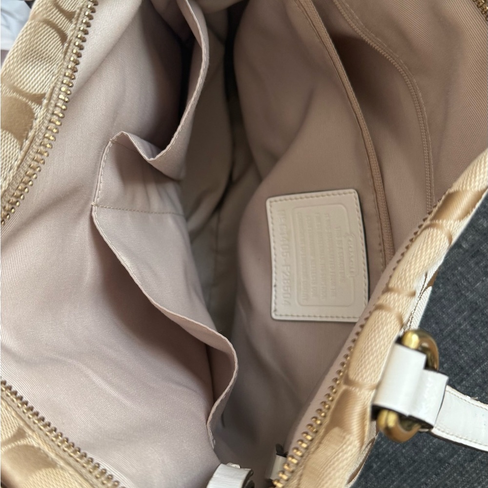 Coach Tan and White Signature Tote Bag - Picture 8 of 11